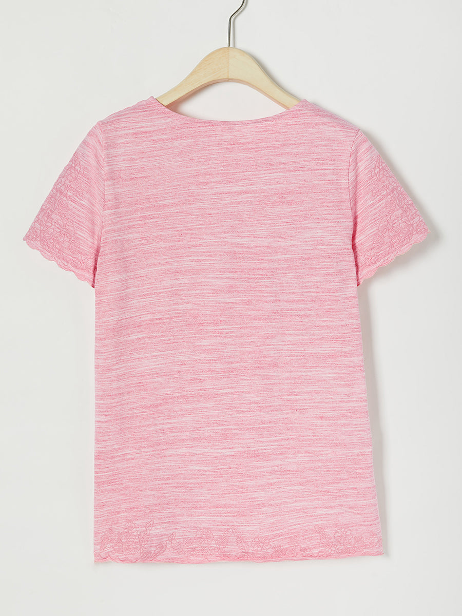 Casual Solid Embroidery V-neck Short Sleeve T-shirt