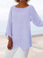 Women's Casual Striped Asymmetrical Hem Loose-Fit Long Sleeve Top