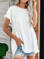 Women's Plain Tassel Casual Short Sleeve Top