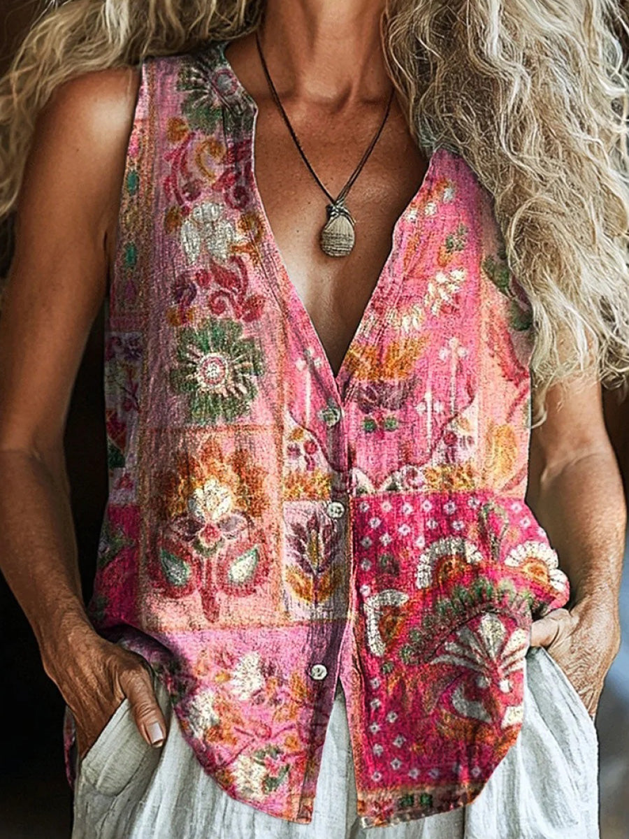 LilyWish Stunning V-Neck Pink Sleeveless Top