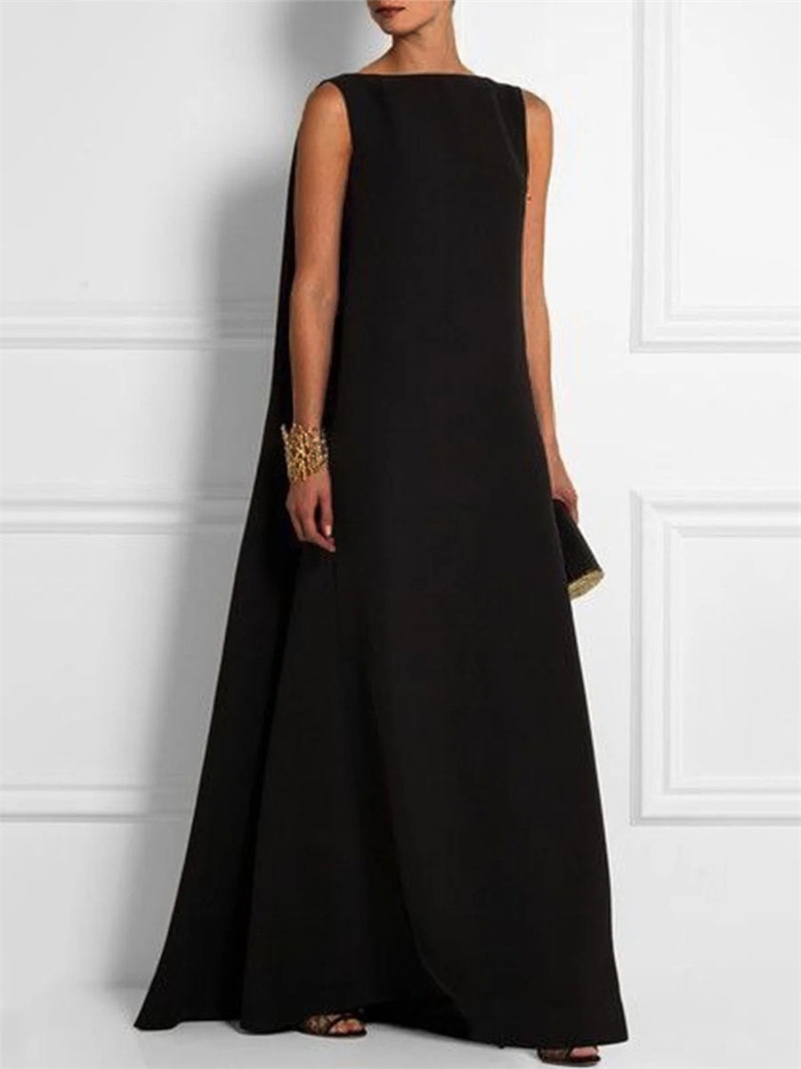 LilyWish Plain Vintage Crew Neck Sleeveless Black Dress
