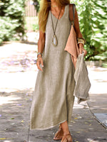 Casual Solid V Neck Sleeveless Maxi Dress
