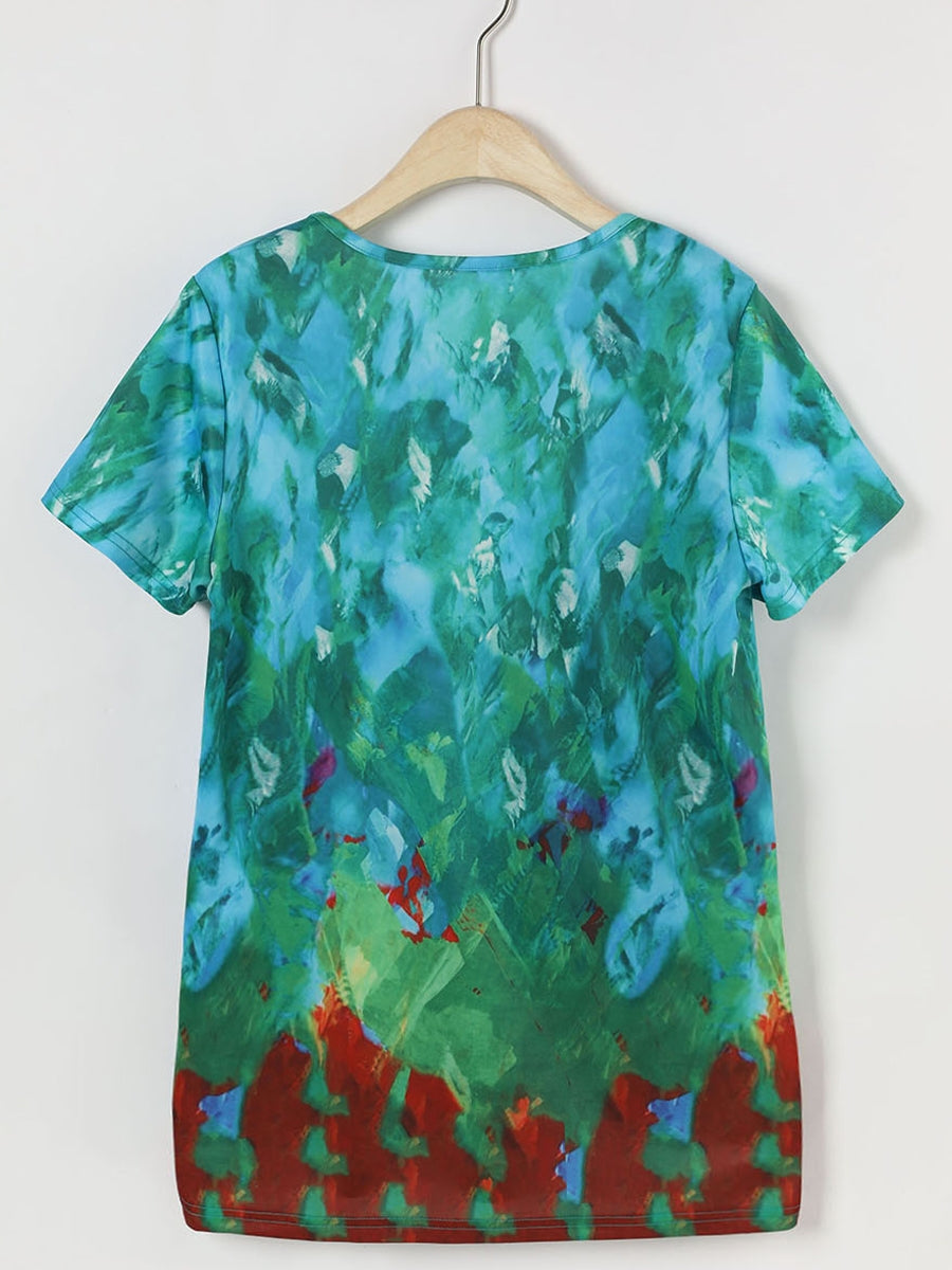 Tie-dye Casual Summer Round Neck Short Sleeve Printed T-shirt