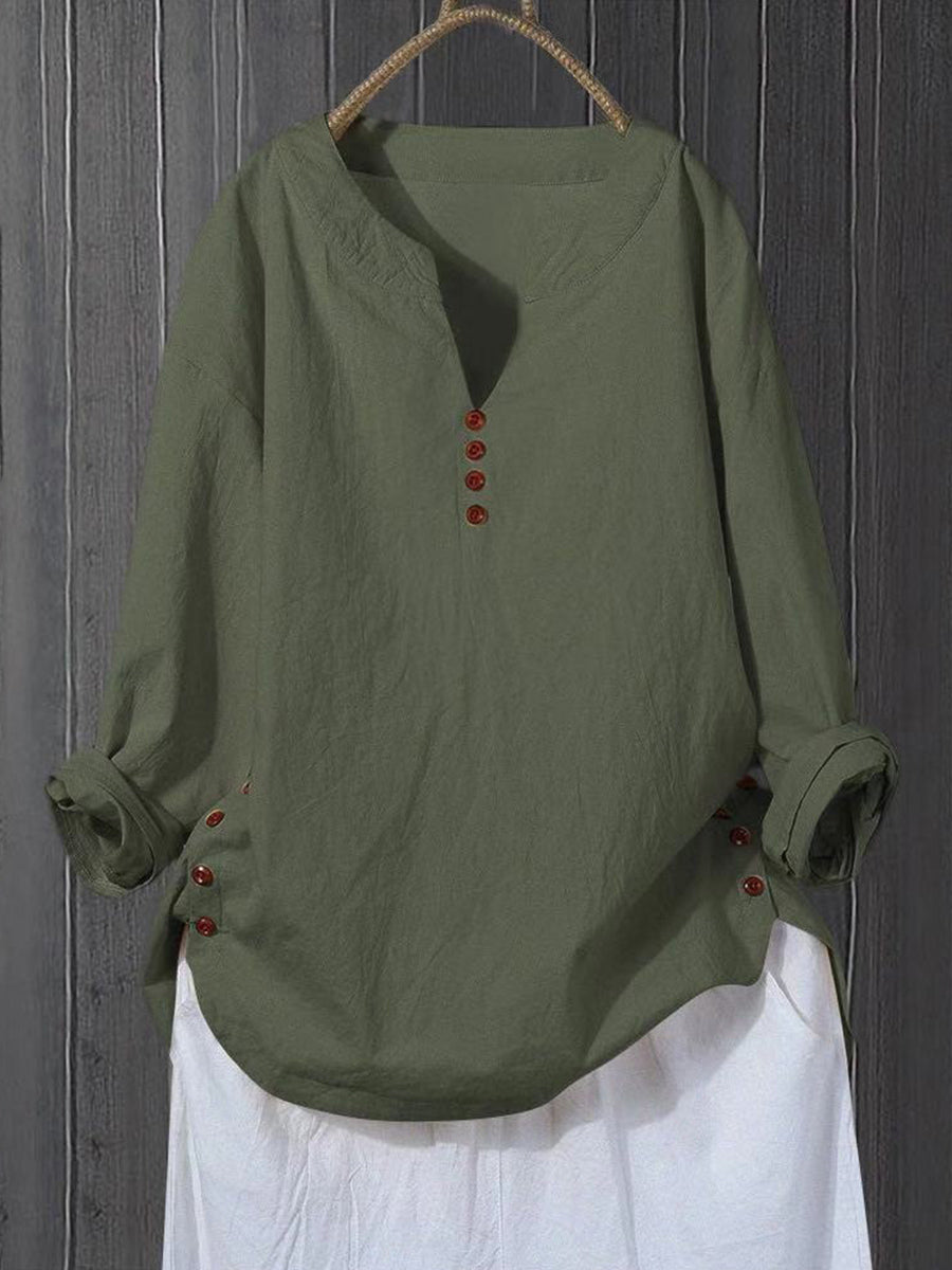 LilyWish Literary And Artistic Pullover V-Neck Loose Fitting Shirt