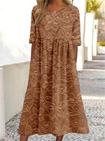 LilyWish Floral Print Crew Neck Half Sleeve Comfy Vintage Maxi Dress