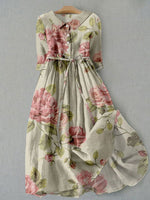 LilyWish Women's Vintage Floral Button Front Tie Waist Maxi Dress