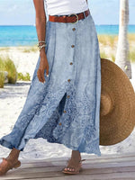 Women's Floral Printed Graphic Straight Fashion Split Button Maxi High Waist Skirt