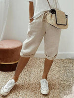 Women's Casual Cotton Drawstring Bermuda Pants with Elastic Waist